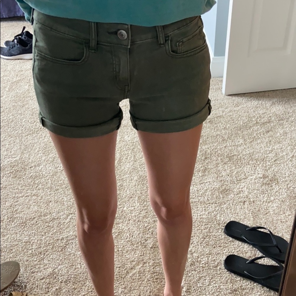 Green jean shorts